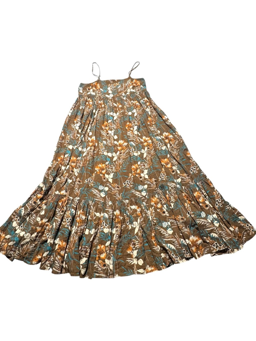 NATURAL LIFE Women’s Small Brown and Teal Floral Tiered Midi Maxi Dress Boho - Picture 4 of 10